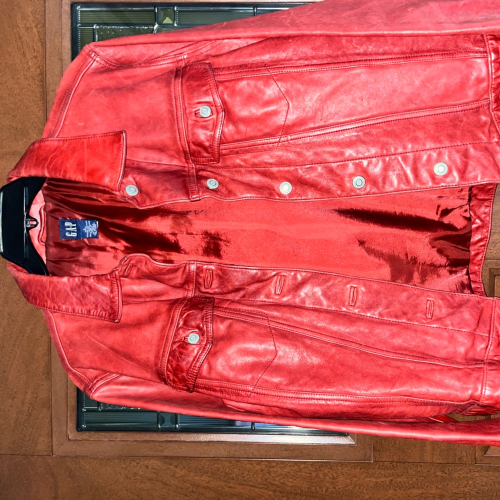 Gap distressed leather denim jacket